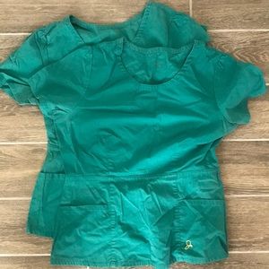 Various Jaanuu scrub lot in hunter.  Tops M, bottoms L.